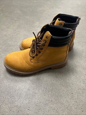 Women's Mustard Lace-Up Combat Boots with Padded Collar